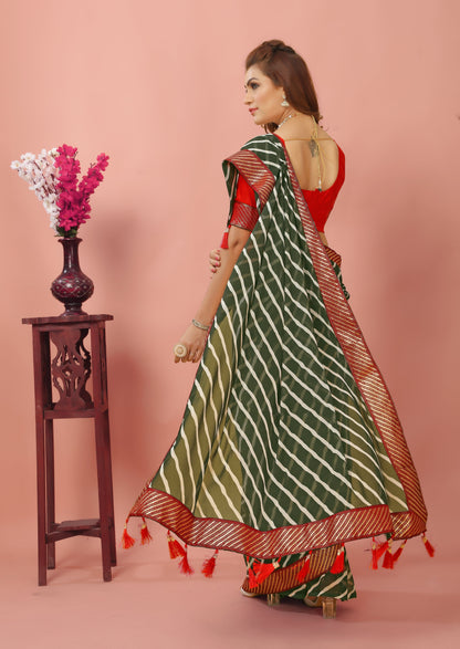 Laheriya Patterned Digital Printed New Trend Traditional Georgette Saree with Unstitched Muslin Blouse Piece