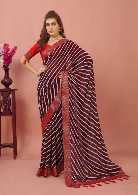 Laheriya Patterned Digital Printed New Trend Traditional Georgette Saree with Unstitched Muslin Blouse Piece