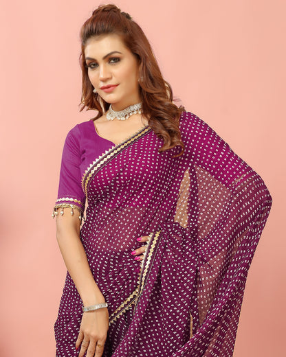 Bandhani Patterned Digital Printed Georgette Saree with Muslin Blouse Piece