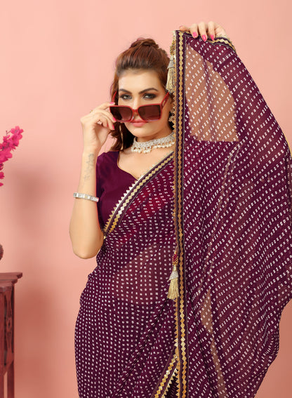 Bandhani Patterned Digital Printed Georgette Saree with Muslin Blouse Piece