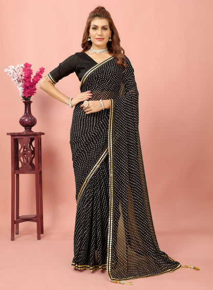 Bandhani Patterned Digital Printed Georgette Saree with Muslin Blouse Piece