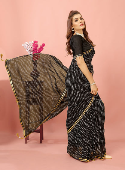 Bandhani Patterned Digital Printed Georgette Saree with Muslin Blouse Piece