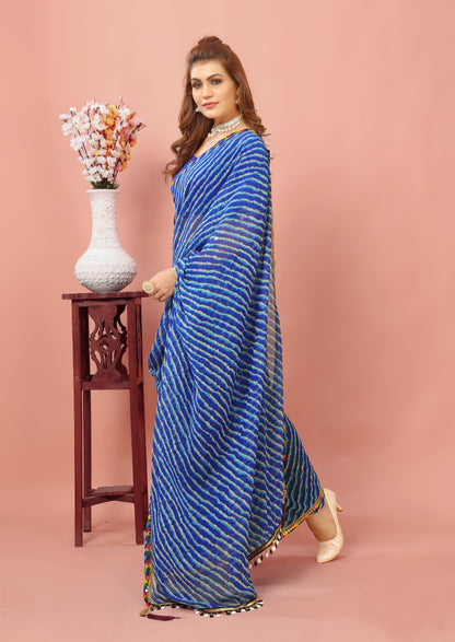 Laheriya Patterned Digital printed Lace Border Georgette Saree with Unstitched Muslin Blouse Piece