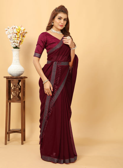 Beautiful Lace Bordered Fashioned New Trending Georgette Saree with Blouse Piece