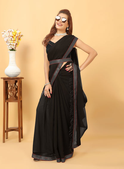 Beautiful Lace Bordered Fashioned New Trending Georgette Saree with Blouse Piece