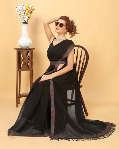 Beautiful Lace Bordered Fashioned New Trending Georgette Saree with Blouse Piece