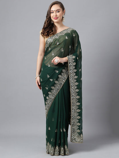 Classic Traditional Georgette Saree with Satin Silk Blouse Piece