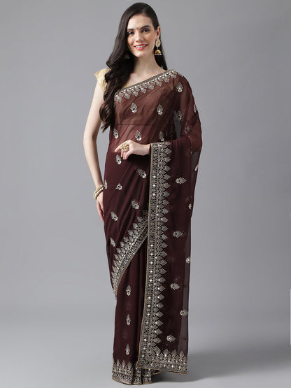 Classic Traditional Georgette Saree with Satin Silk Blouse Piece