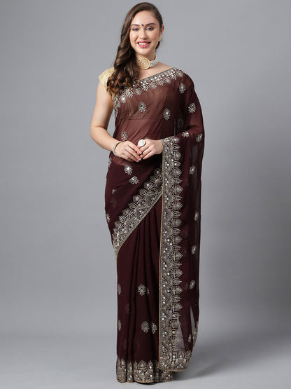 Classic Traditional Georgette Saree with Satin Silk Blouse Piece