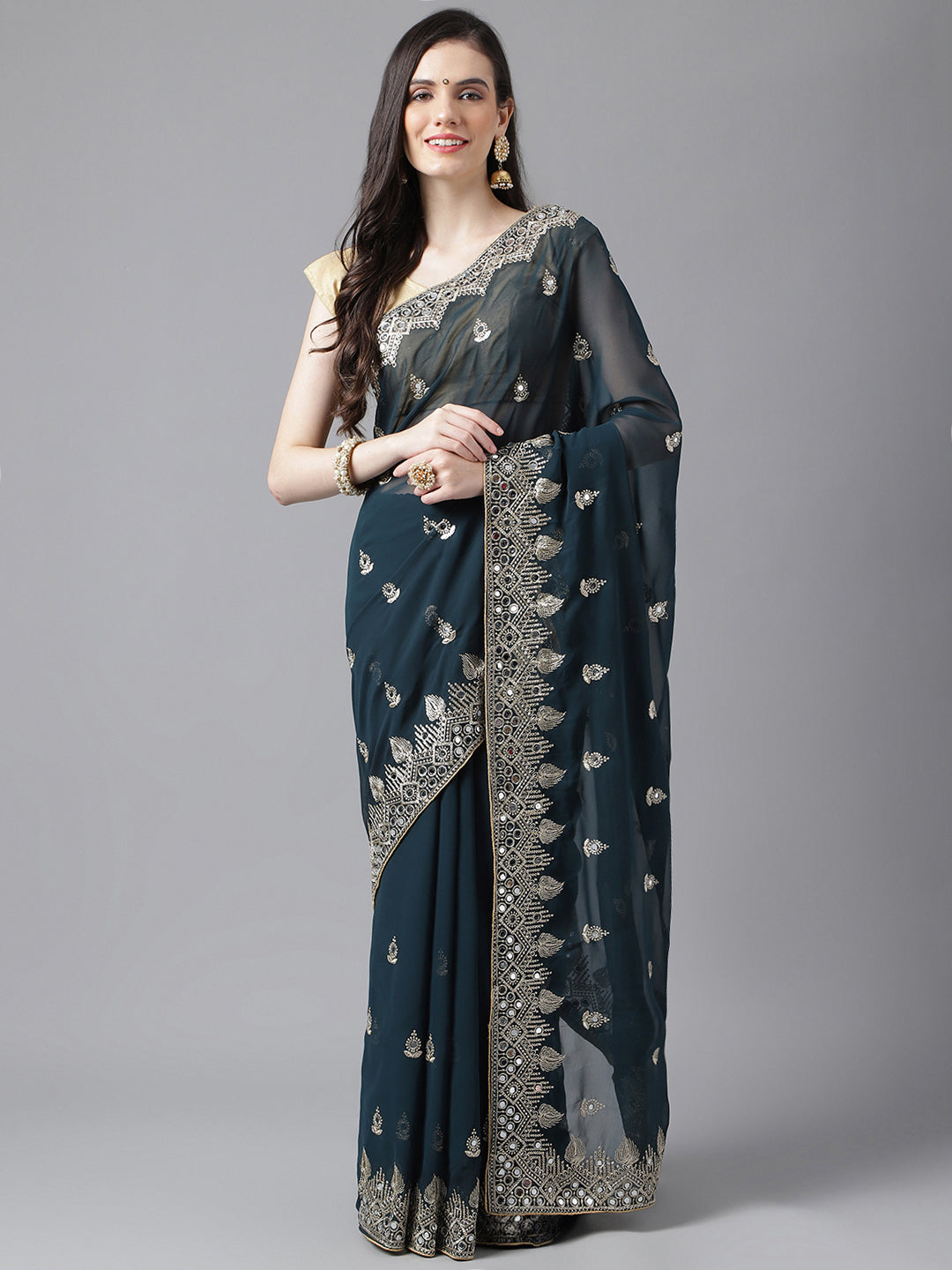 Classic Traditional Georgette Saree with Satin Silk Blouse Piece