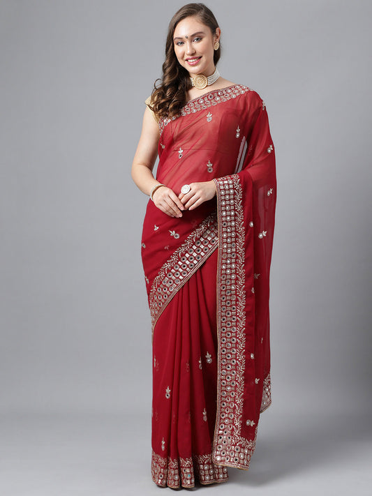 Classic Traditional Georgette Saree with Satin Silk Blouse Piece