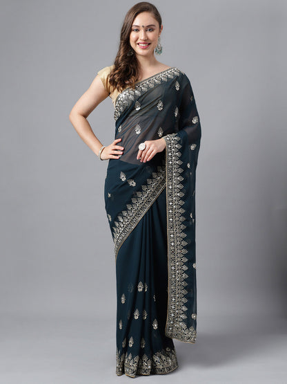 Classic Traditional Georgette Saree with Satin Silk Blouse Piece