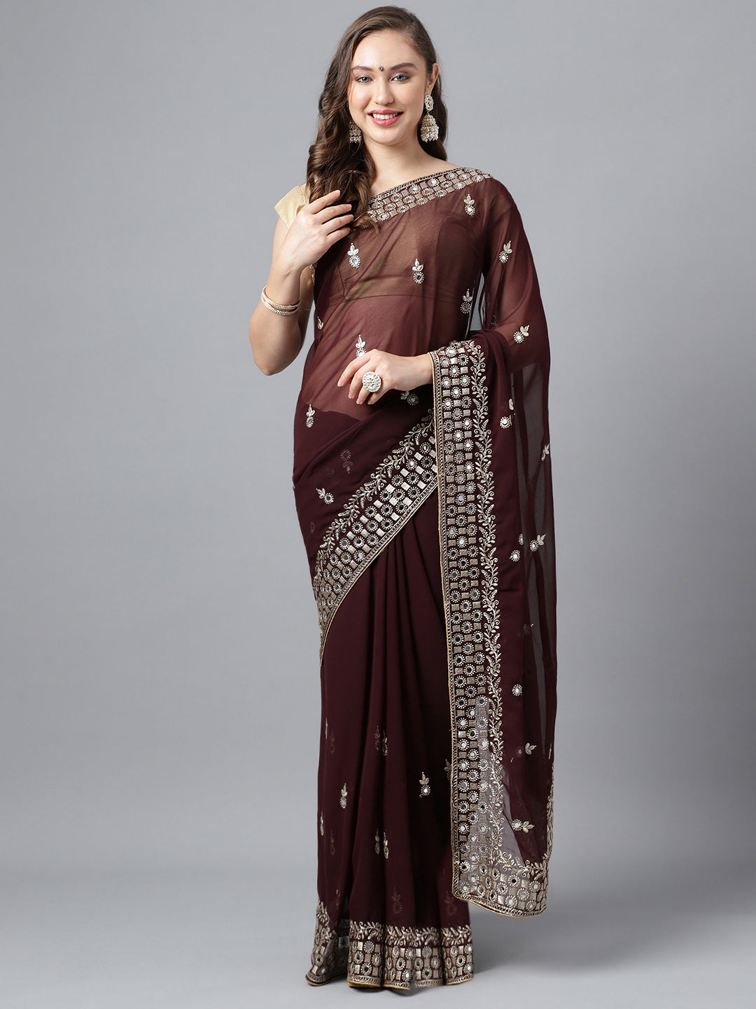 Classic Traditional Georgette Saree with Satin Silk Blouse Piece