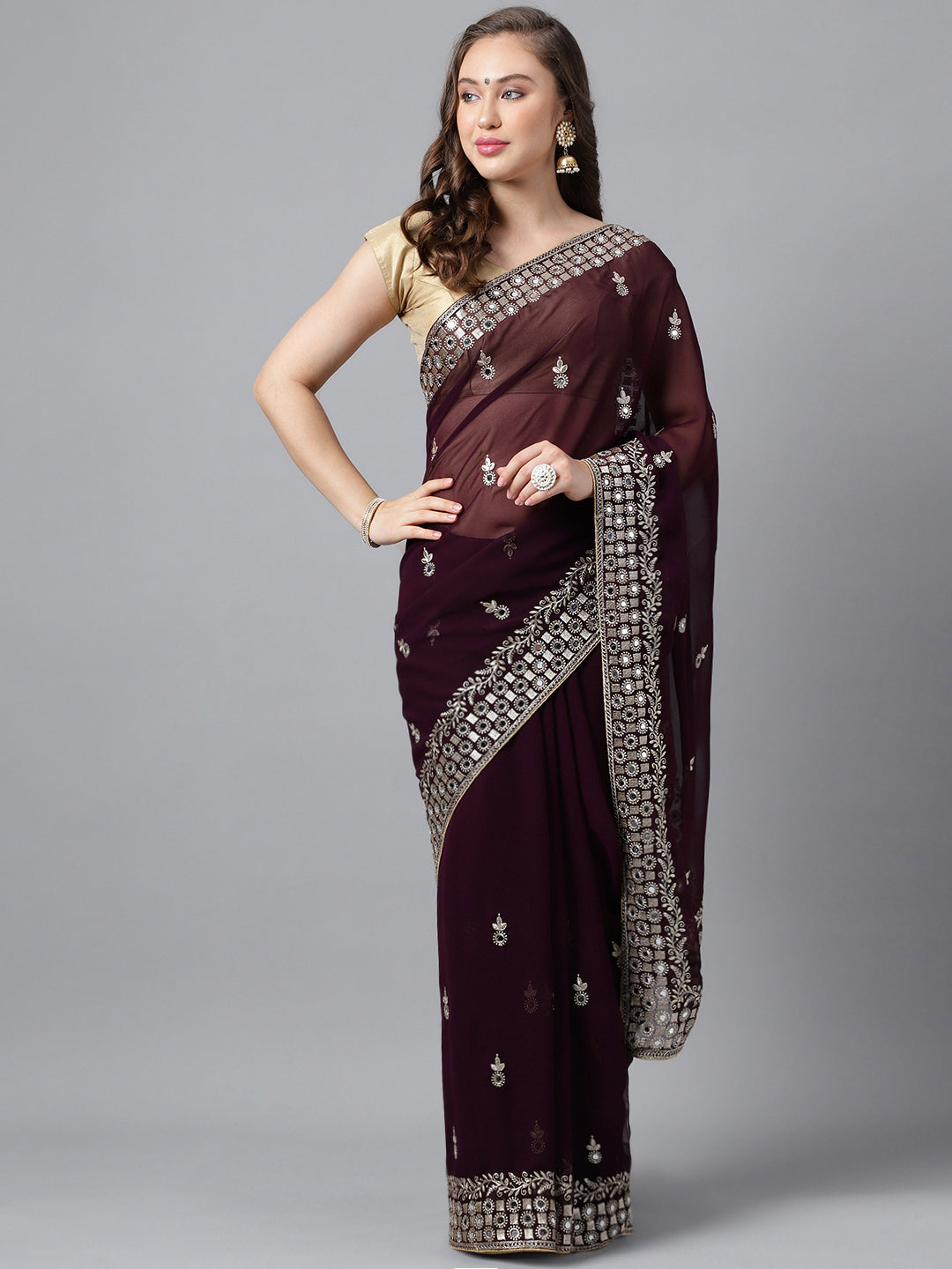 Classic Traditional Georgette Saree with Satin Silk Blouse Piece