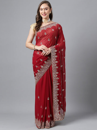 Classic Traditional Georgette Saree with Satin Silk Blouse Piece