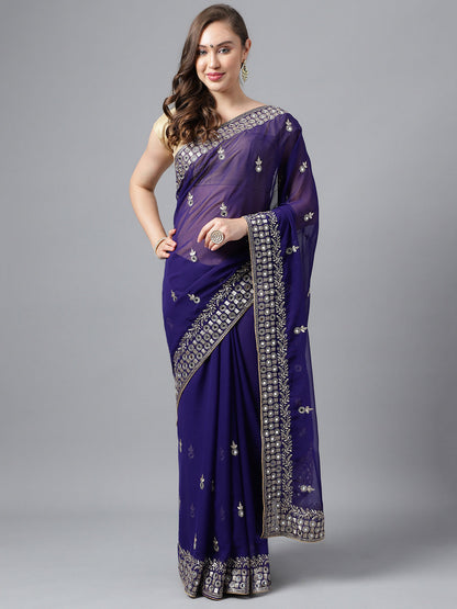 Classic Traditional Georgette Saree with Satin Silk Blouse Piece