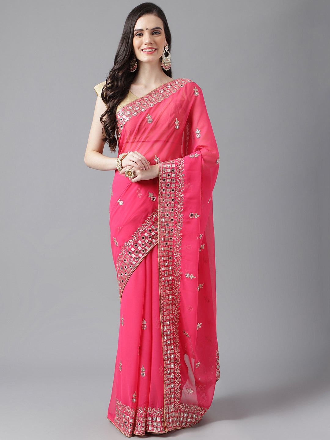 Classic Traditional Georgette Saree with Satin Silk Blouse Piece