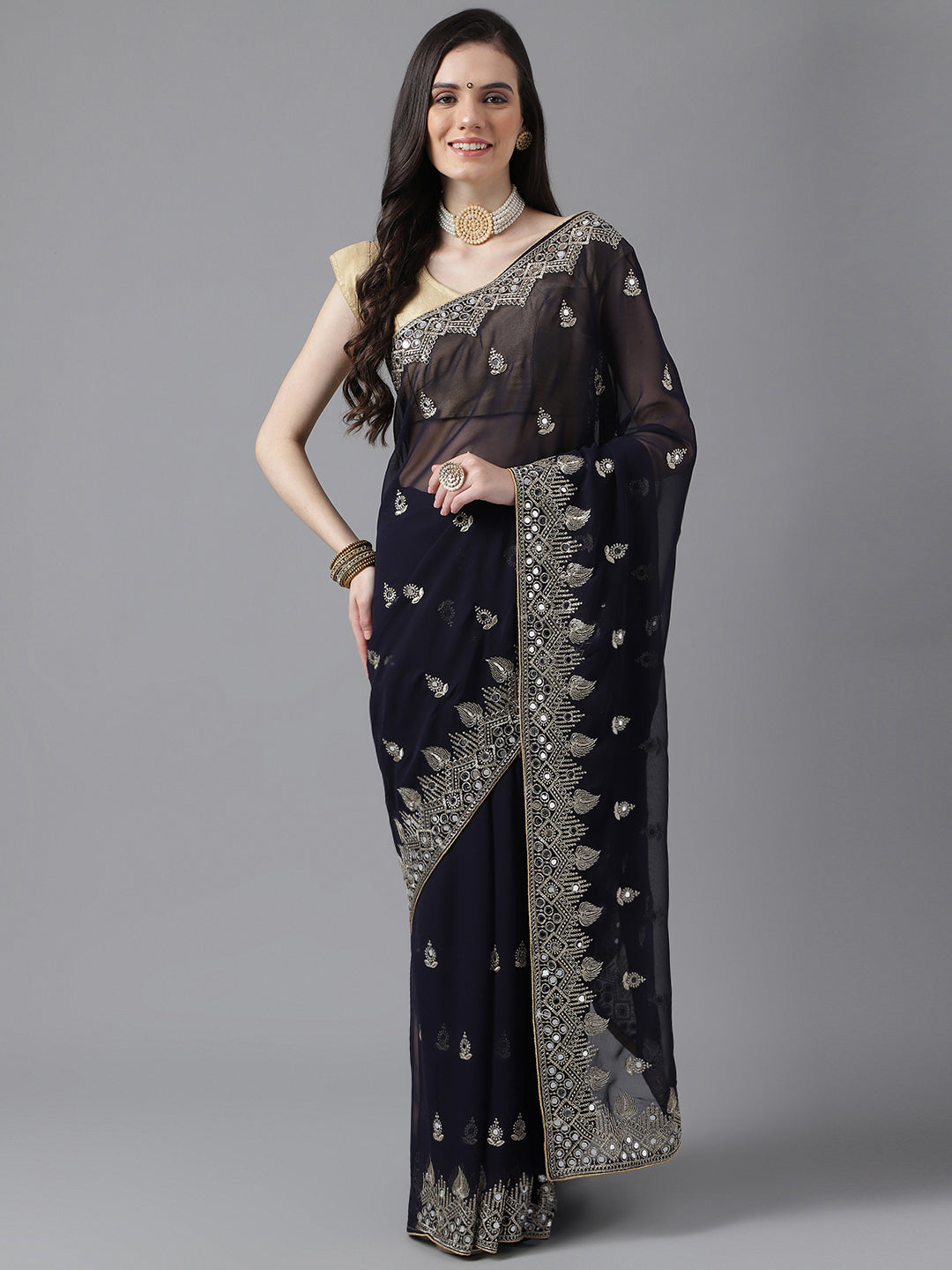 Classic Traditional Georgette Saree with Satin Silk Blouse Piece