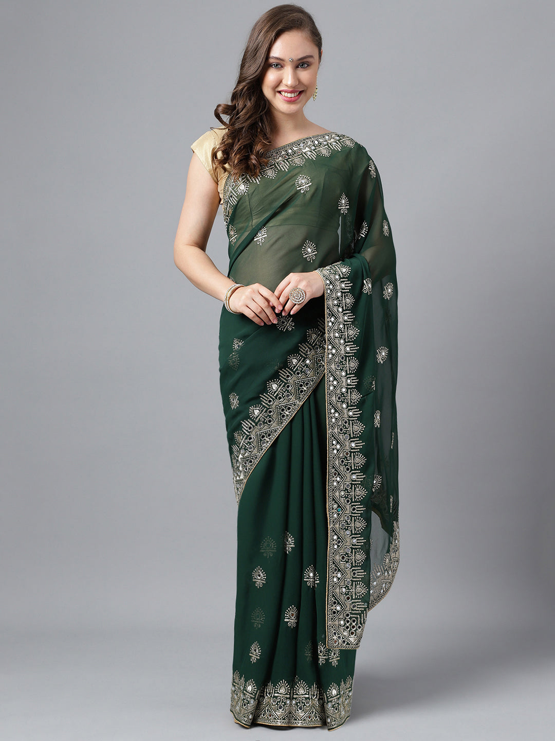 Classic Traditional Georgette Saree with Satin Silk Blouse Piece