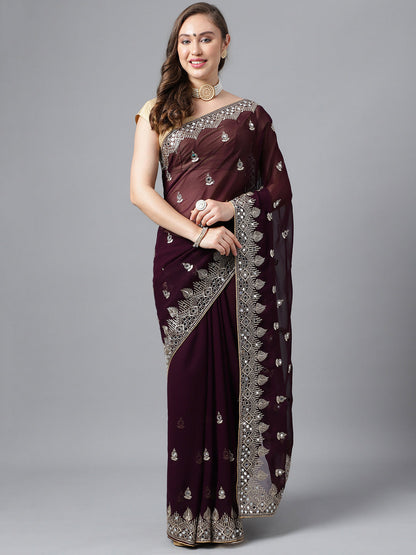 Classic Traditional Georgette Saree with Satin Silk Blouse Piece