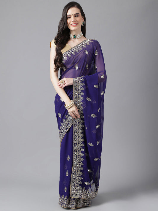 Classic Traditional Georgette Saree with Satin Silk Blouse Piece