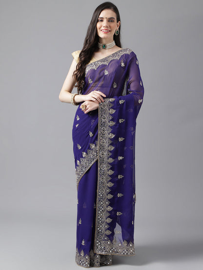 Classic Traditional Georgette Saree with Satin Silk Blouse Piece