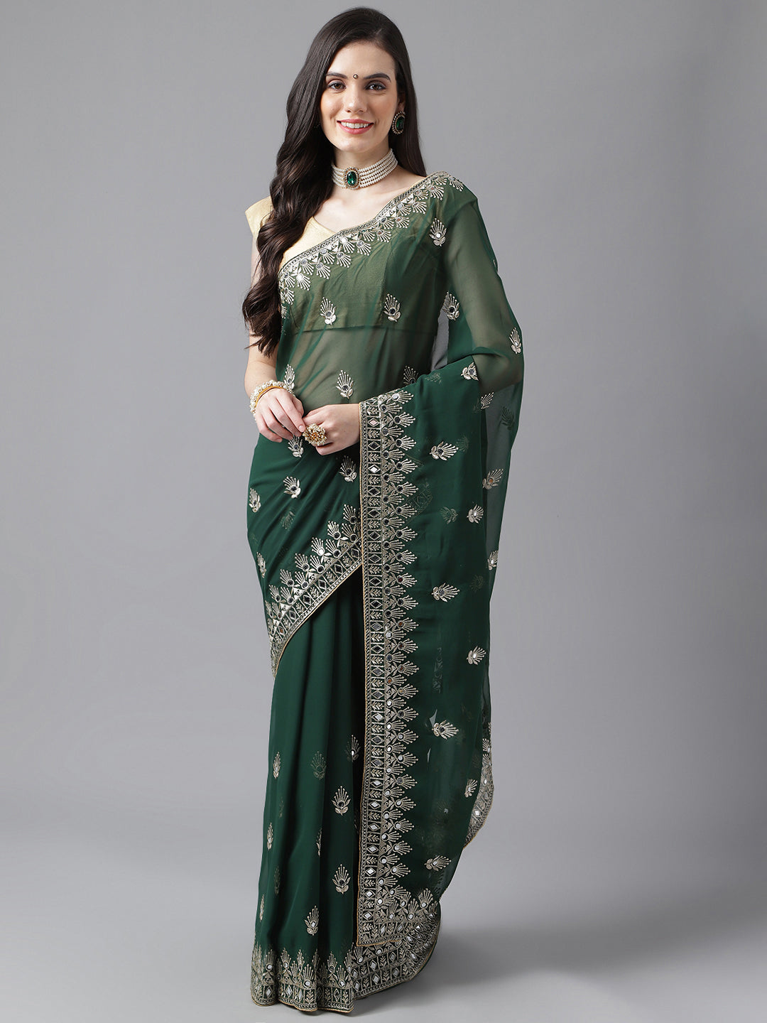 Classic Traditional Georgette Saree with Satin Silk Blouse Piece