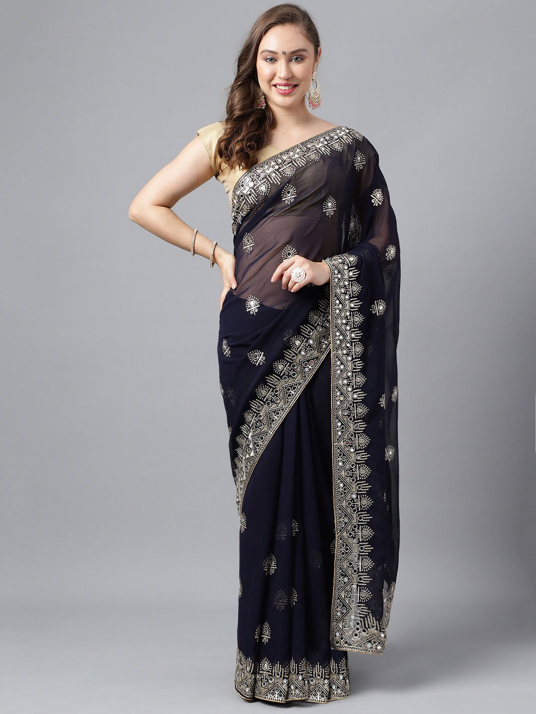 Classic Traditional Georgette Saree with Satin Silk Blouse Piece