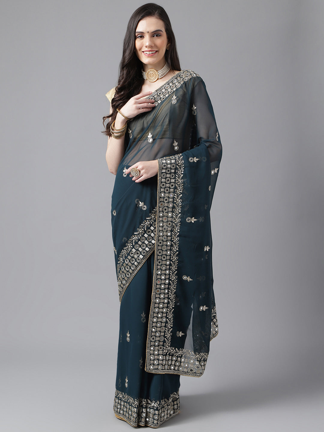 Classic Traditional Georgette Saree with Satin Silk Blouse Piece