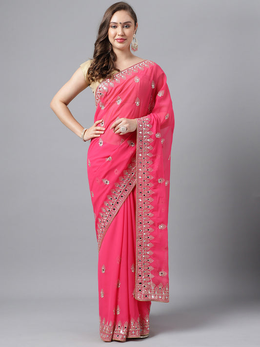 Classic Traditional Georgette Saree with Satin Silk Blouse Piece