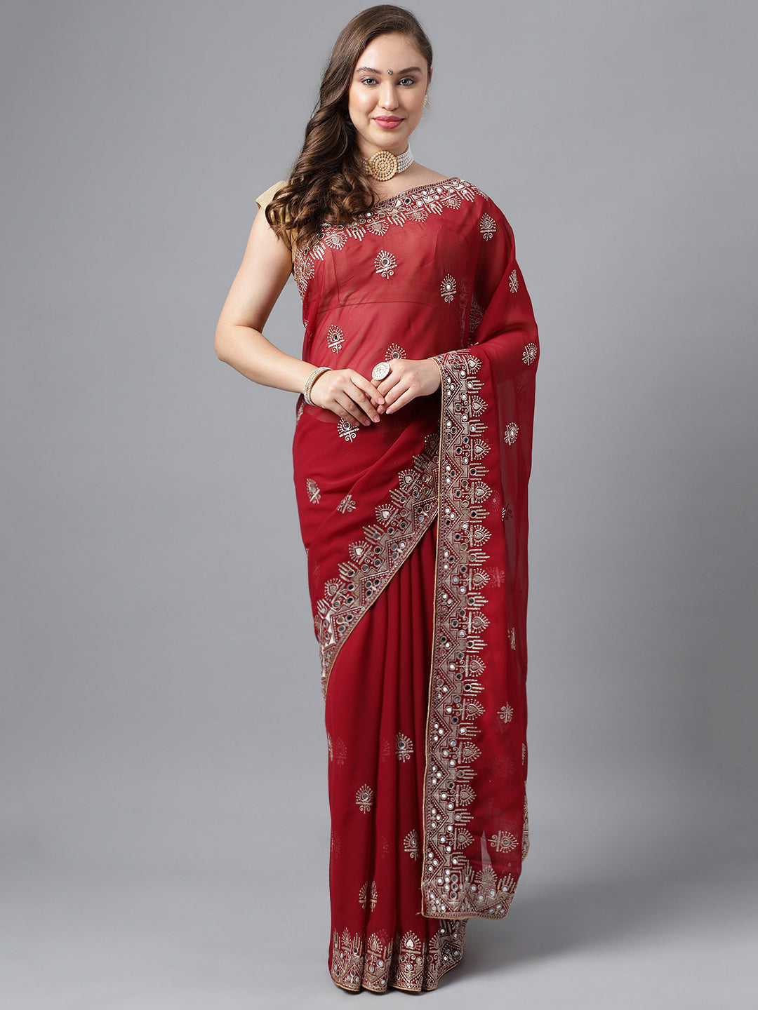 Classic Traditional Georgette Saree with Satin Silk Blouse Piece