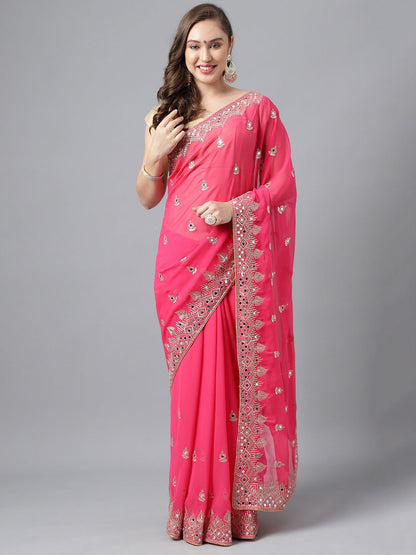 Classic Traditional Georgette Saree with Satin Silk Blouse Piece