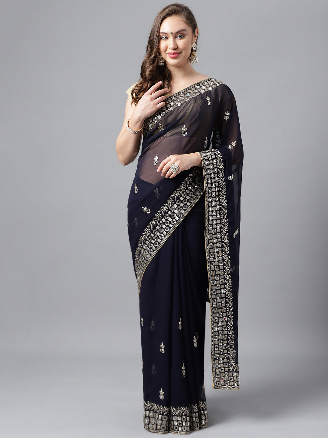 Classic Traditional Georgette Saree with Satin Silk Blouse Piece