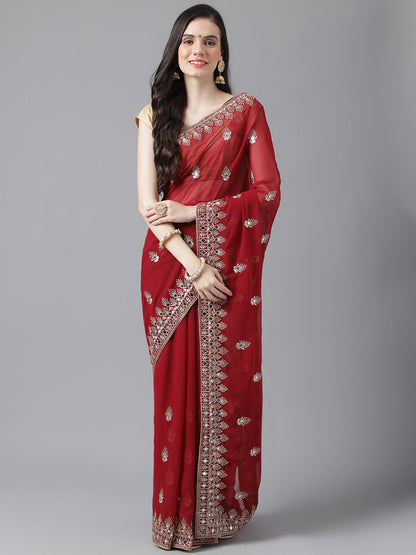 Classic Traditional Georgette Saree with Satin Silk Blouse Piece