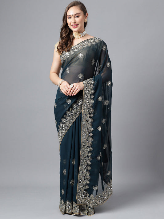 Classic Traditional Georgette Saree with Satin Silk Blouse Piece