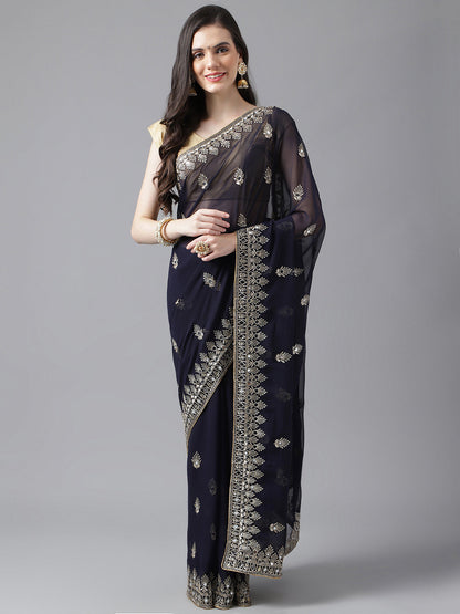 Classic Traditional Georgette Saree with Satin Silk Blouse Piece