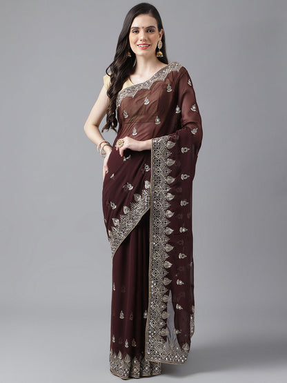 Classic Traditional Georgette Saree with Satin Silk Blouse Piece