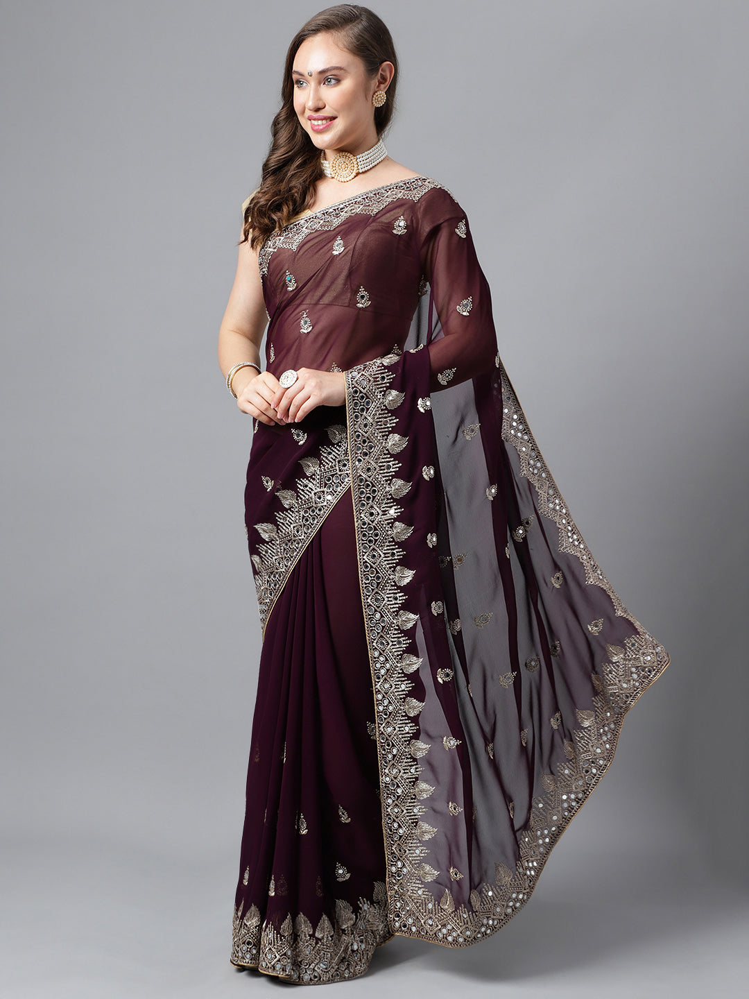 Classic Traditional Georgette Saree with Satin Silk Blouse Piece