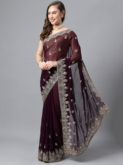 Classic Traditional Georgette Saree with Satin Silk Blouse Piece