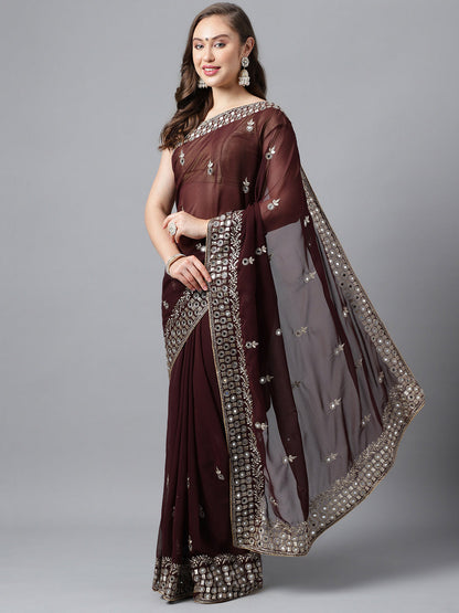 Classic Traditional Georgette Saree with Satin Silk Blouse Piece