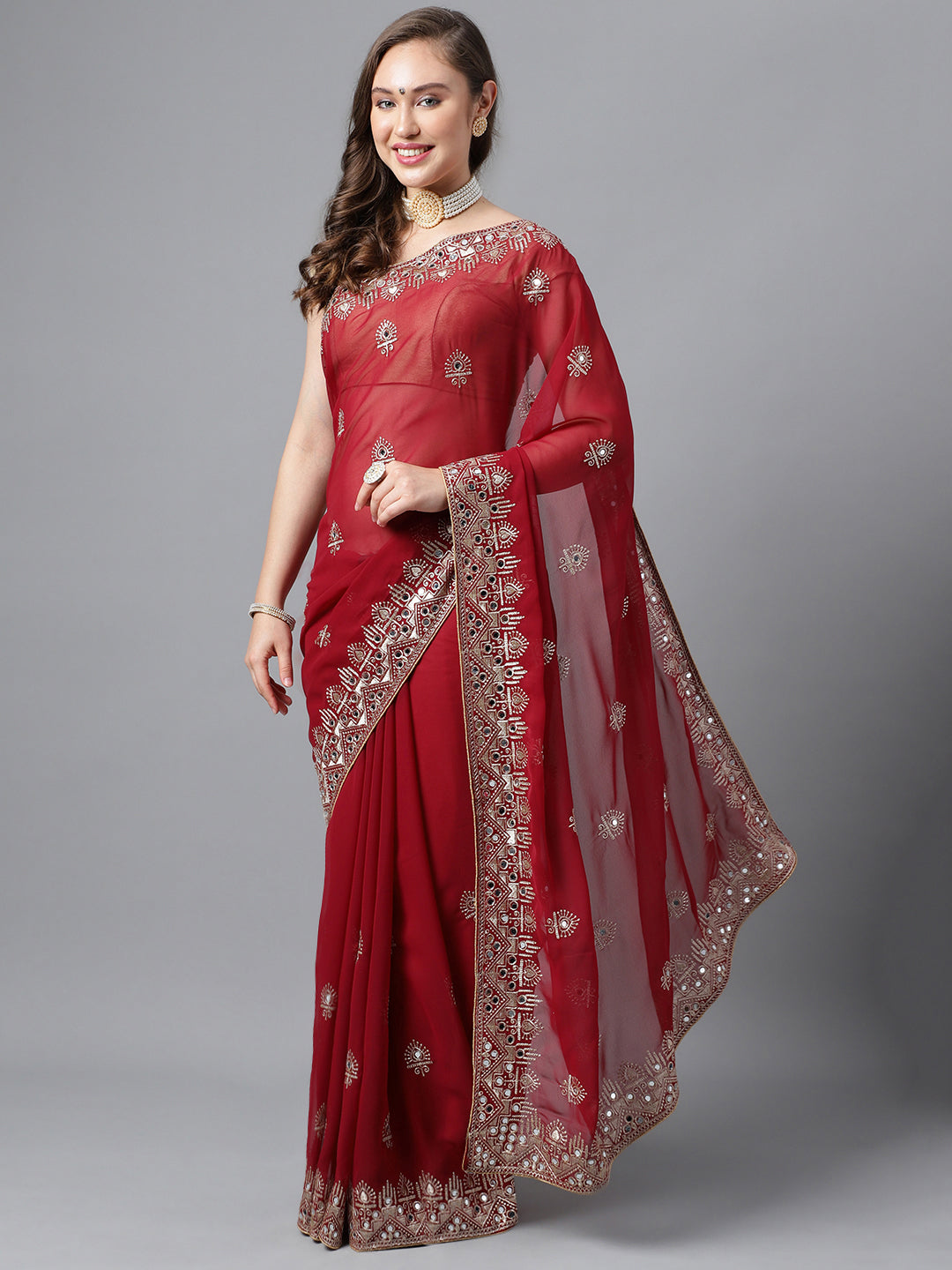 Classic Traditional Georgette Saree with Satin Silk Blouse Piece