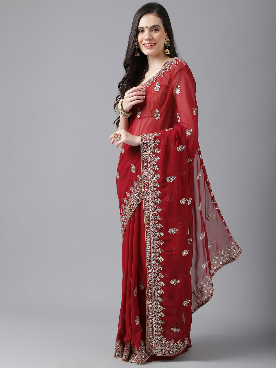 Classic Traditional Georgette Saree with Satin Silk Blouse Piece