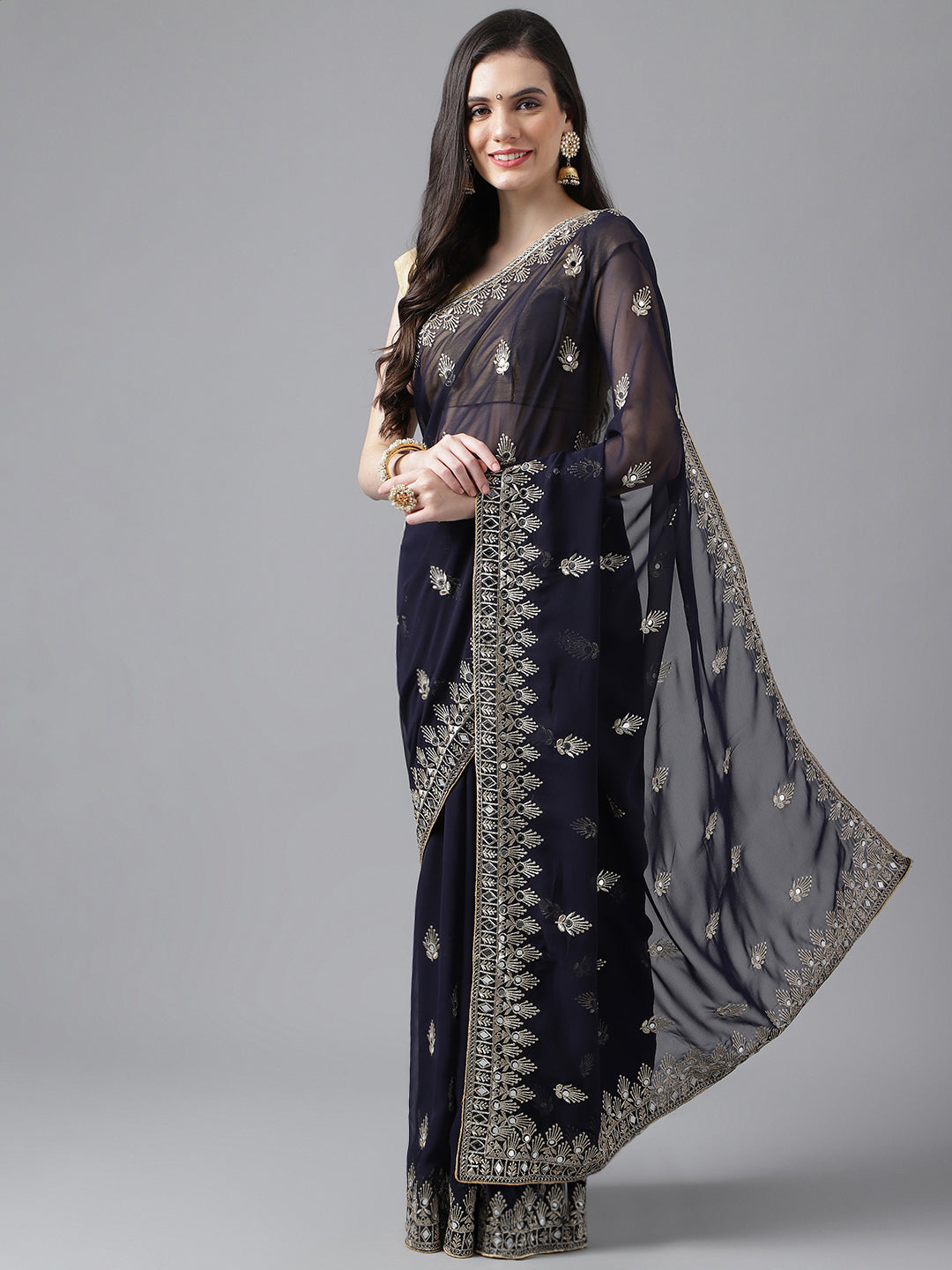 Classic Traditional Georgette Saree with Satin Silk Blouse Piece