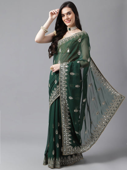 Classic Traditional Georgette Saree with Satin Silk Blouse Piece