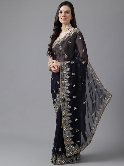 Classic Traditional Georgette Saree with Satin Silk Blouse Piece