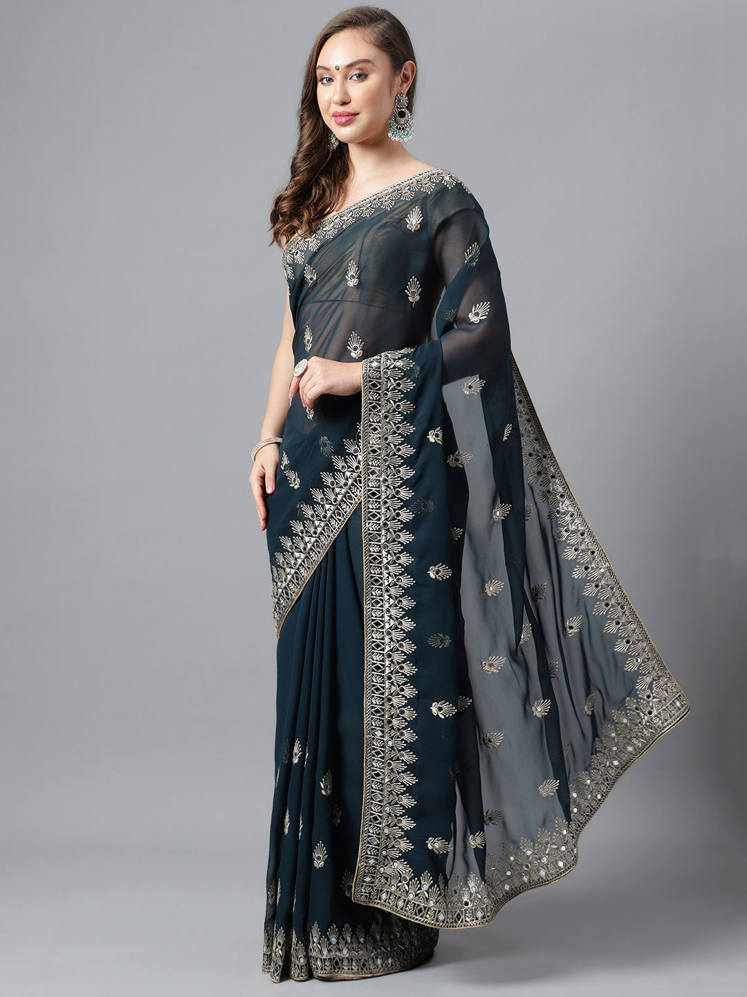 Classic Traditional Georgette Saree with Satin Silk Blouse Piece