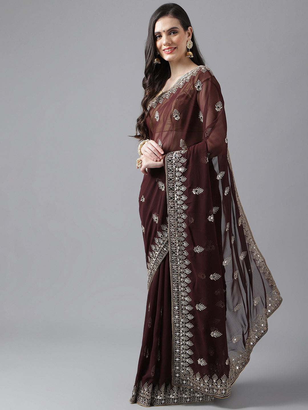 Classic Traditional Georgette Saree with Satin Silk Blouse Piece