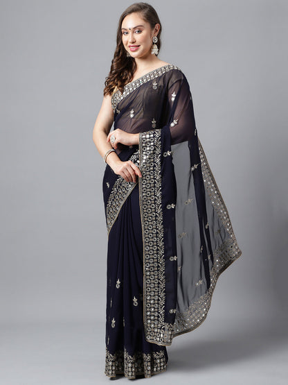 Classic Traditional Georgette Saree with Satin Silk Blouse Piece