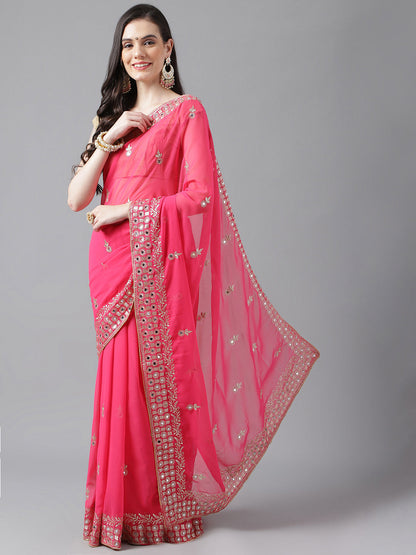 Classic Traditional Georgette Saree with Satin Silk Blouse Piece