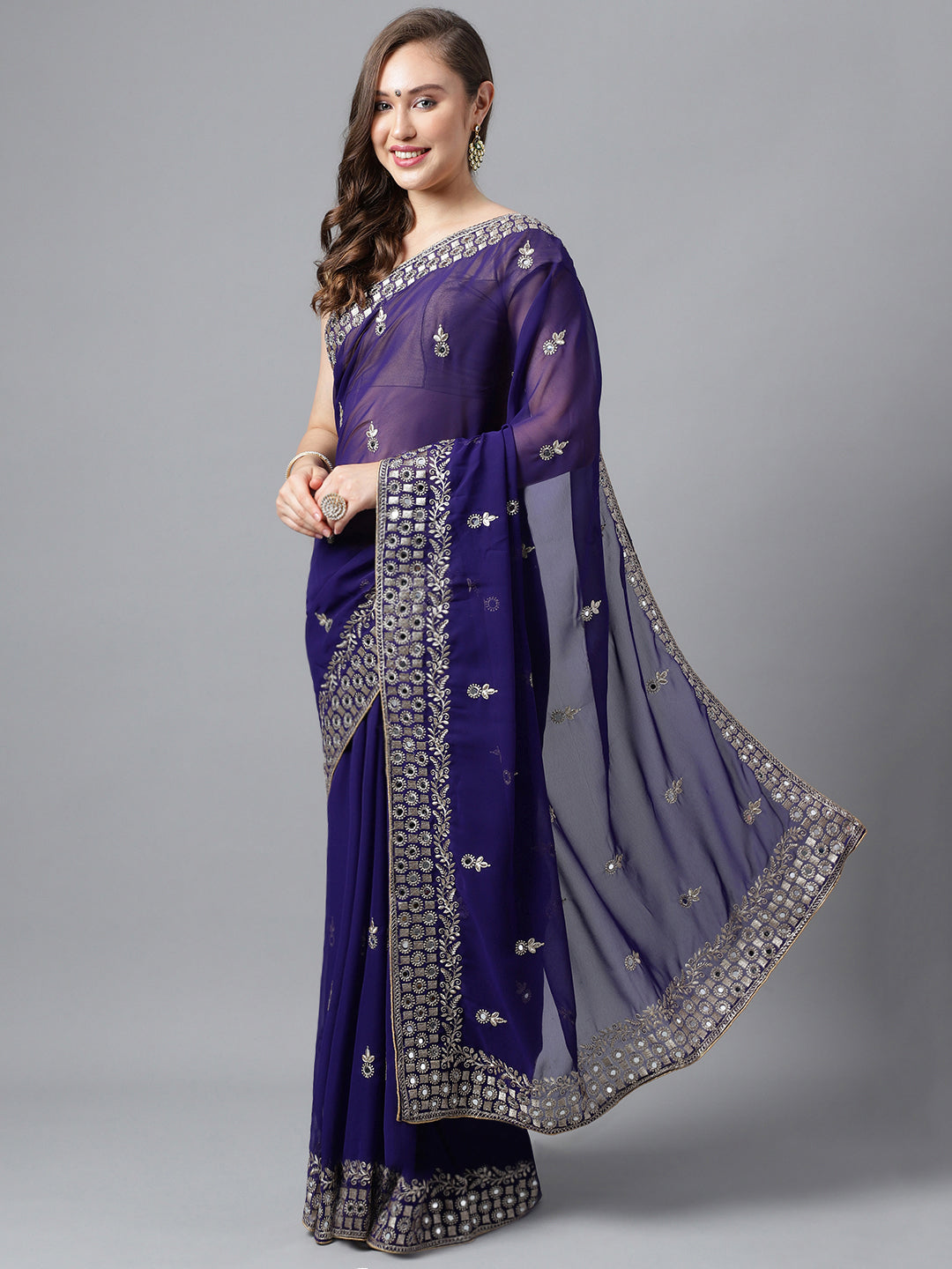 Classic Traditional Georgette Saree with Satin Silk Blouse Piece